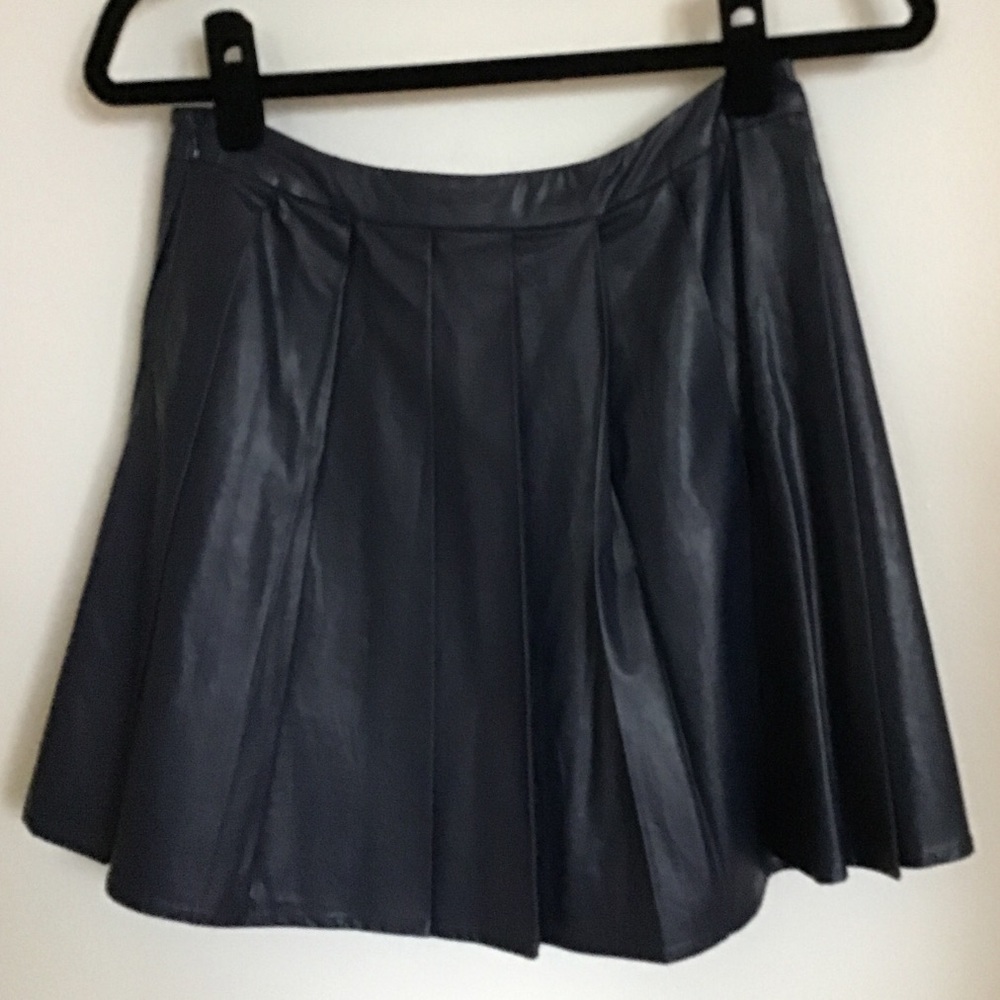 Blue pleated faux leather skirt